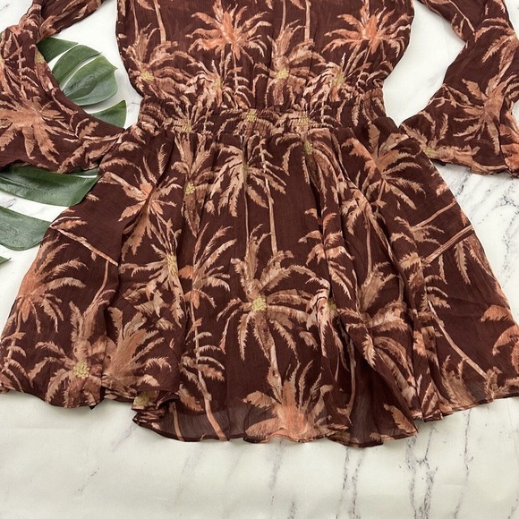 Scotch & Soda Womens Fading Roads Mini Dress Size M New Brown Palms Flutter - Picture 13 of 13